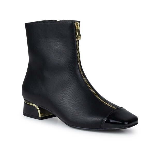 Cute Modern Womens Black Leather Ankle Metallic Heel Pointy Flat Boots - Picture 1 of 10